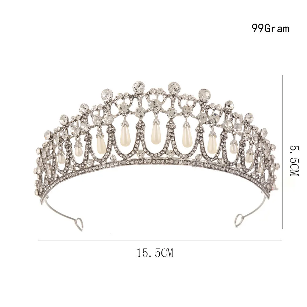 Veilige verpakking Vintage Zilveren Koningin Prinses Diana Crown Crystal Pearl Diadem voor Bruids Haaraccessoires Bruid Tiara Hoofdbanden J0121