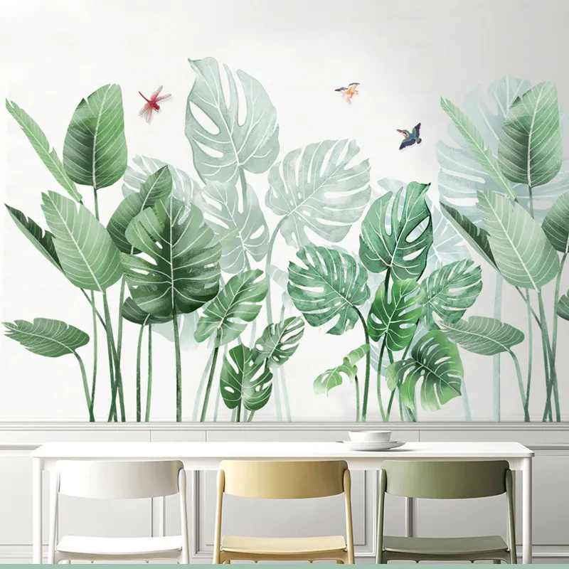 Grandi foglie di piante tropicali verdi adesivi decorazione della porta della parete decorazione dell'angolo del soggiorno decalcomanie di arte murale in vinile rimovibile 201201