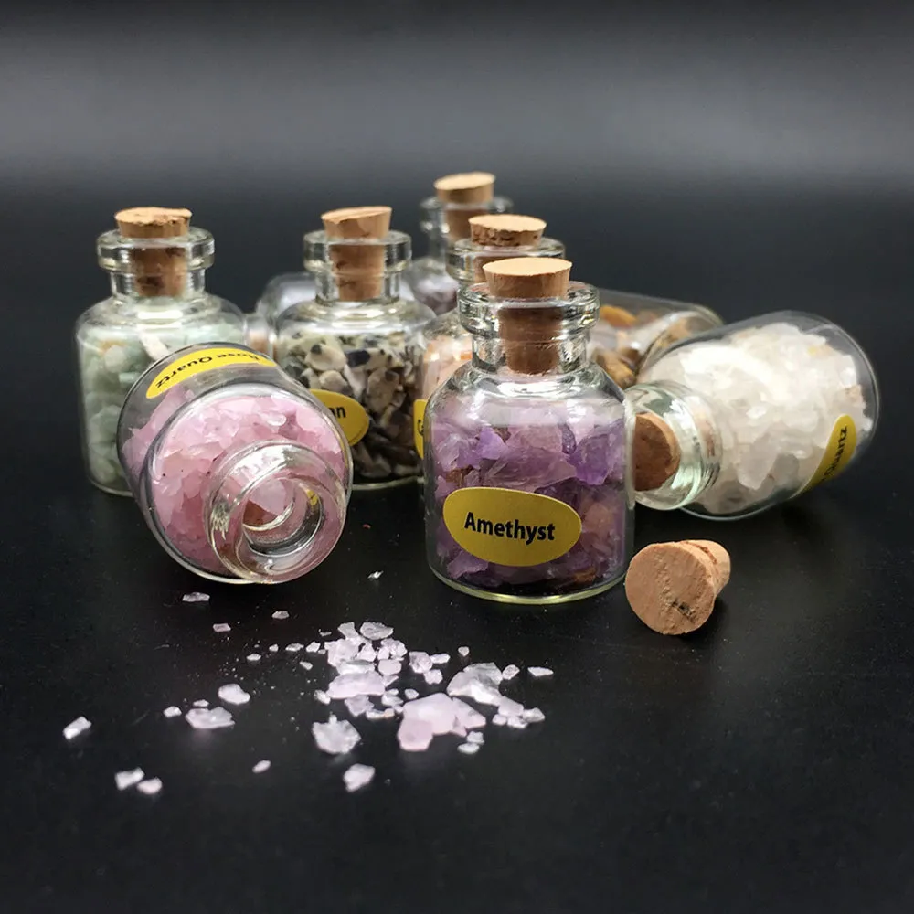 Mini bouteilles de pierres précieuses, puce de guérison en cristal, pierres précieuses semi-précieuses naturelles, ensemble de pierres Wicca, 201125229v