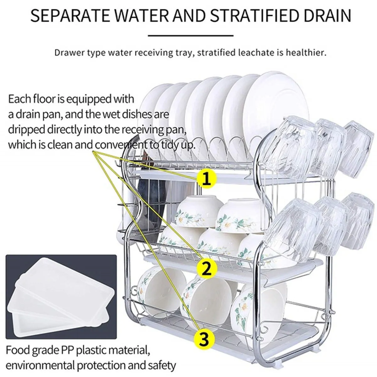 2-3 TIERS DISH TORKE RACK Kök Tvätthållare Korgpläterad järnkök Lnife Sink Dish Drainer Torkrack Organiser Hylla T201C