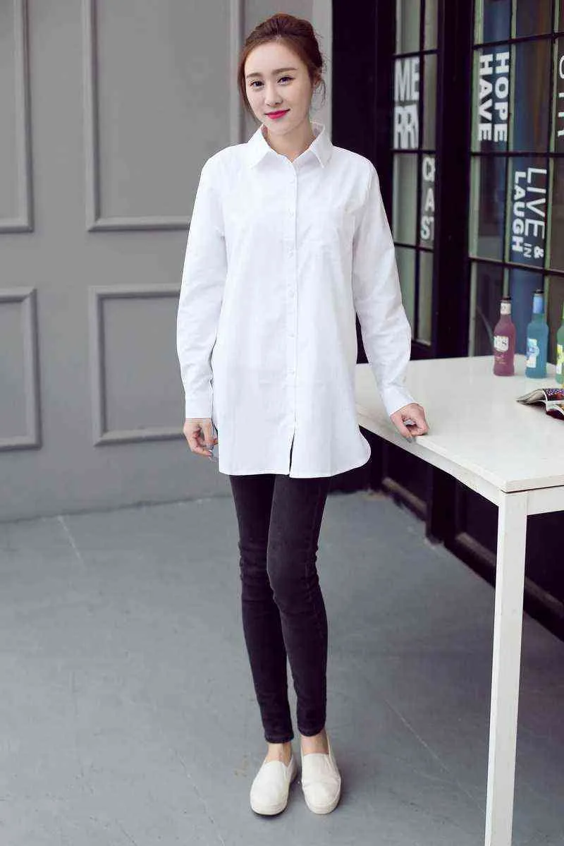 Classic White Shirts for Women Plus Size 3 4 5 XL Casual Loose Long Sleeve Blouse Shirt YWS05 220122