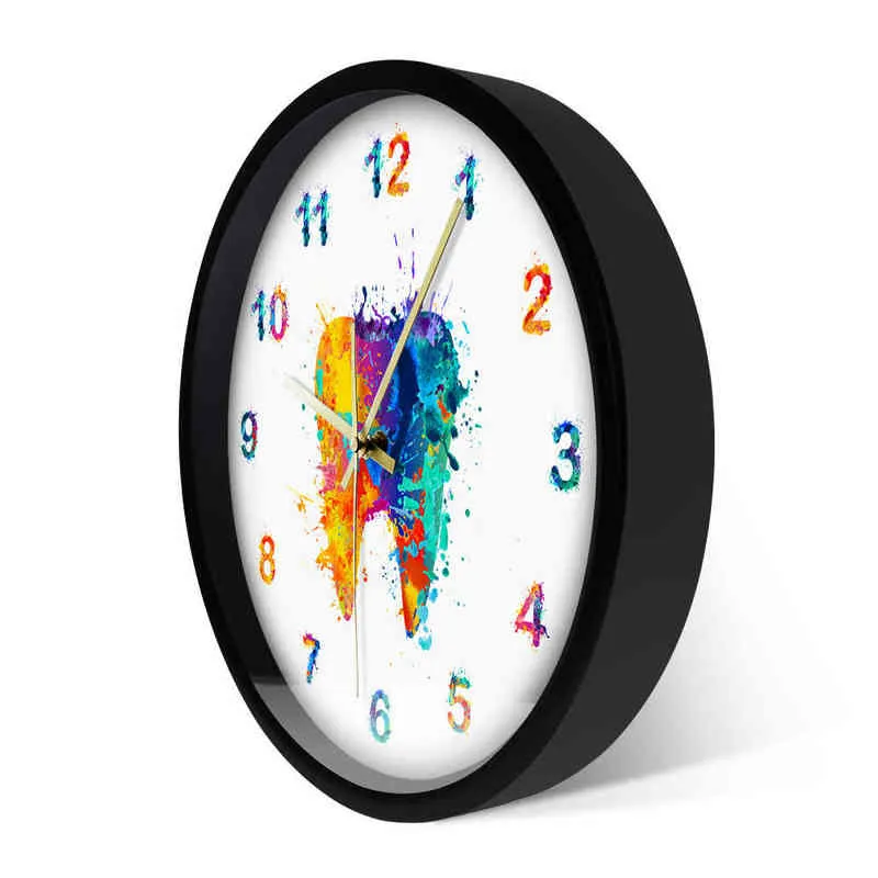Watercolour Tooth Painting Print Wall Clock Dental Clinic Art Non ticking Watch Orthodontist Dentist Gift Idea 220115