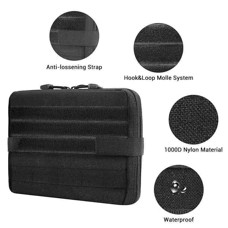 Tactical Molle Pouch Medicinsk EDC EMT Bag Military Map Pocket Pack Utility Gadget Gear Bag för jakt Multi-Tool Tillbehör W220225