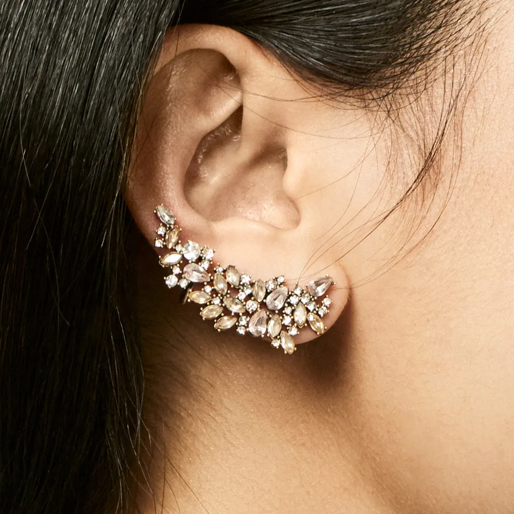 Vintage Rhinestone Crystal Flower climber Earrings For Women Bohemia Elegant Long Stud Earrings statement Jewelry Ear Crawlers3582278