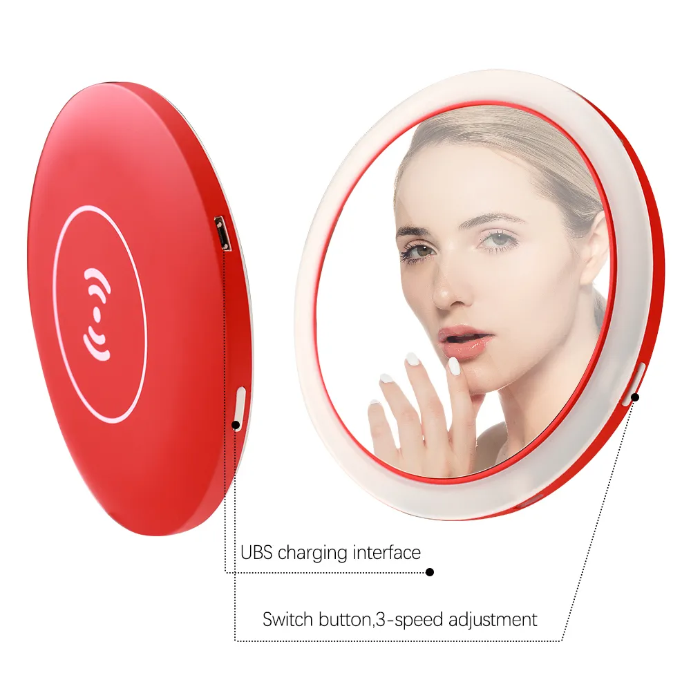 Miroir Portable LED Sans Fil USB Charge Maquillage Circulaire Multifonctionnel Compact Voyage Détection Éclairage Cosmétique Y200114