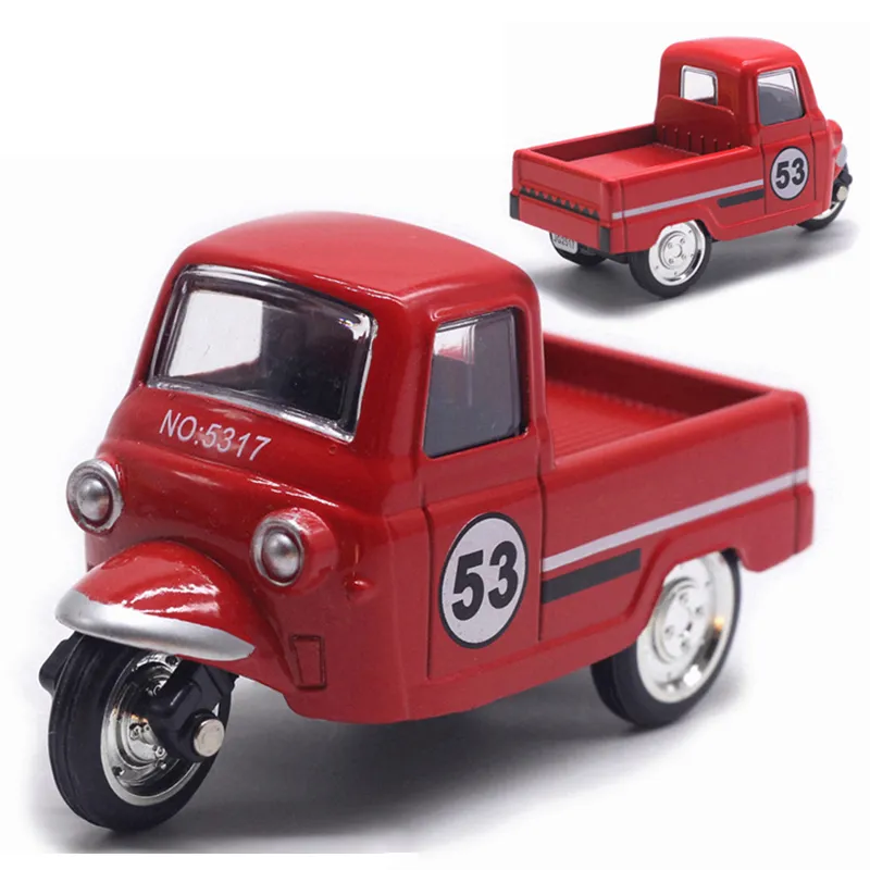 Mini Alloy Plastic Tricycle Retro Simulation Three Wheeled Motorcycle Toy Diecast Autorickshaw Model Figure Toys for Kids Gifts 221125550