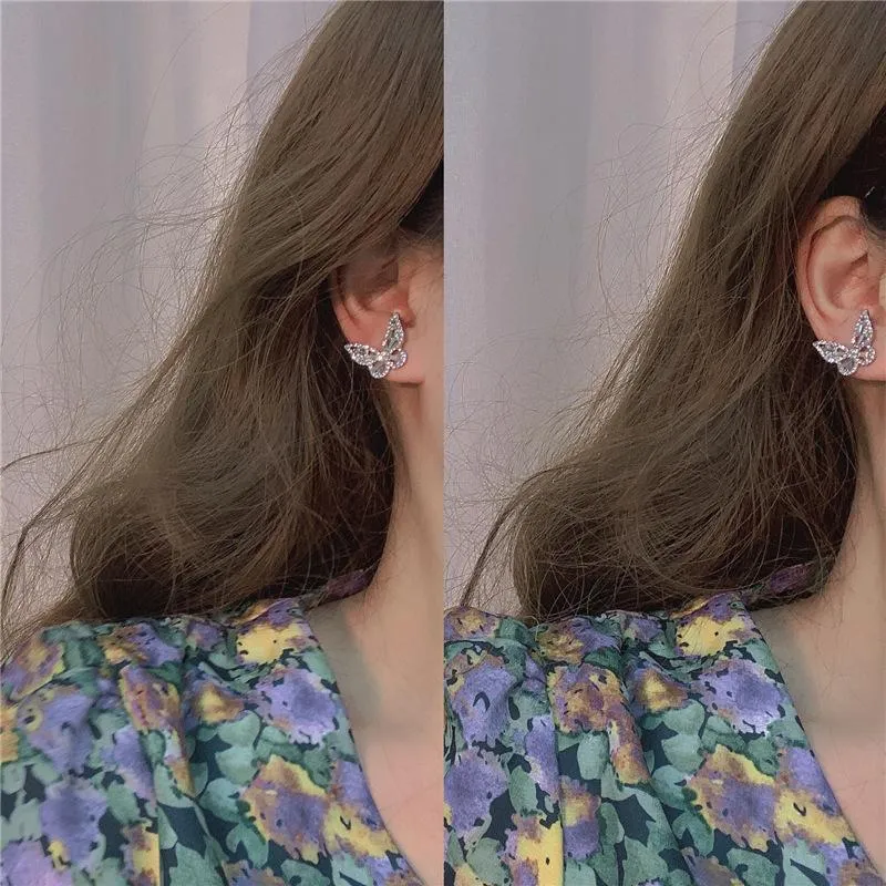 Boucles d'oreilles papillon de conception coréenne pour femmes, bijoux de luxe en Zircon strass, boucles d'oreilles à clous en Zircon, 1265P