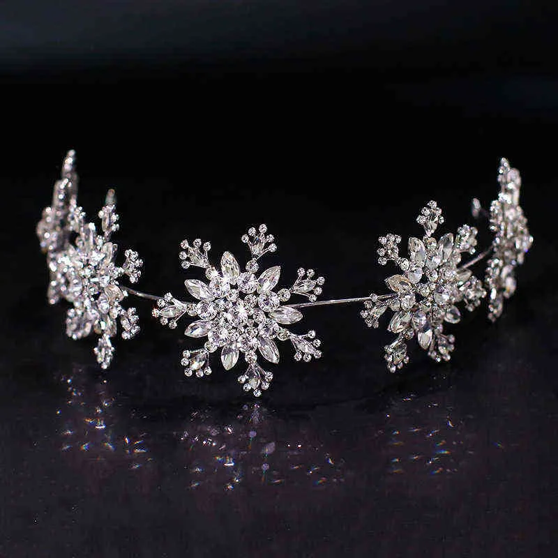 Luksusowy Kryształ Snowflake Hairband Kwiatowy Bridal Tiaras Barokowa Korona Koronta Diadem Headband Wedding Włosy Akcesoria 220125