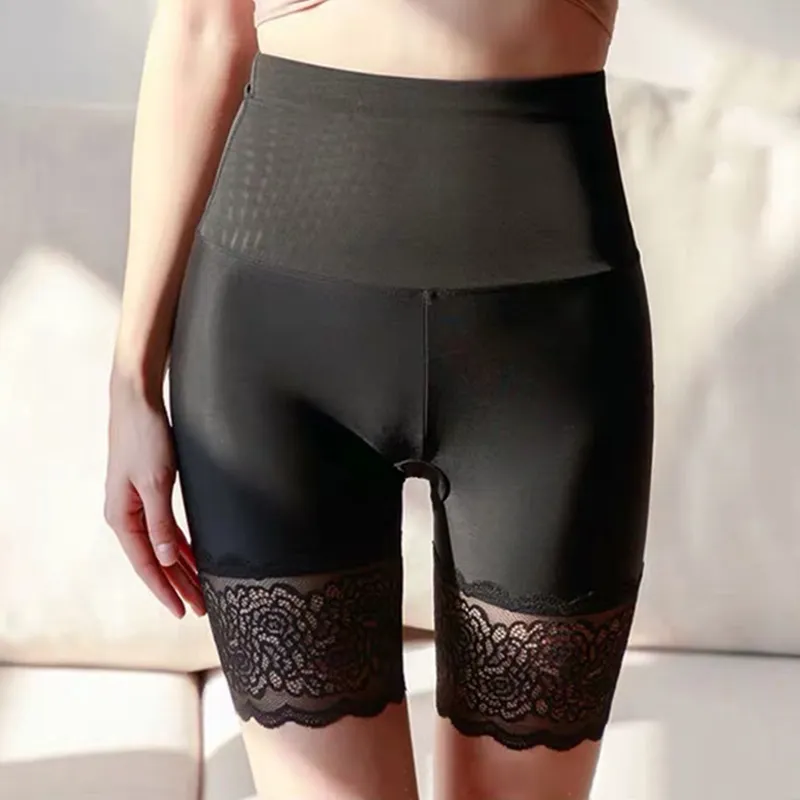 Anti-Chafing Ice Silks Thigh Saver Lace High Waist Tummy Control Hips Up Shapewear Panty H9 201112