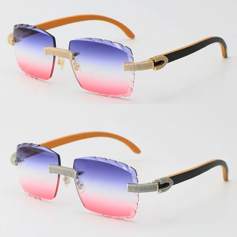 2022 nuovi occhiali da sole da donna uomo senza montatura in metallo mix di legno originale set di diamanti micro-pavimentati occhiali da sole donna guida maschile e femminile F293m