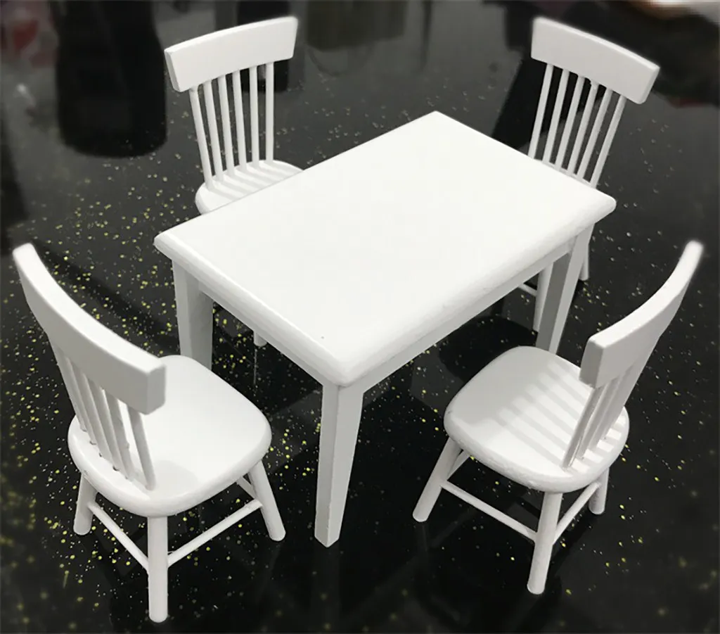 112 Dollhouse Miniature Furniture Wooden Dining Table Chair Model Set Kitchen Doll house decoration Kids Toy Miniature C604 Y200415501961