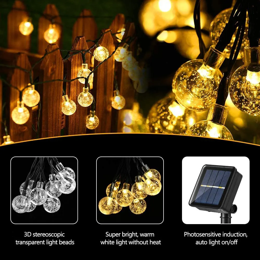 Stringa di luce solare a LED impermeabile Sfera di cristallo esterni 20/50/100 LED Luce fatata Recinzione da giardino Patio Luci natalizie Decorazione 201127