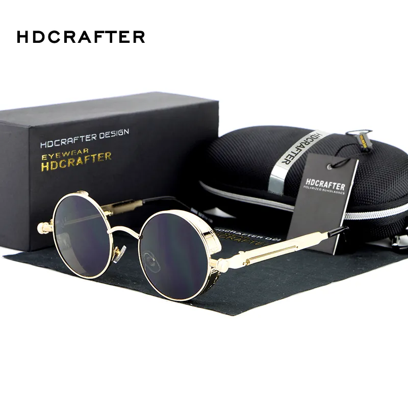 Hdcrafter Sampunk Sunglasses Vintage Retro Men Femmes Designer Brand Metal Frame Round Sun Sungass Oculos de Sol J1211267B