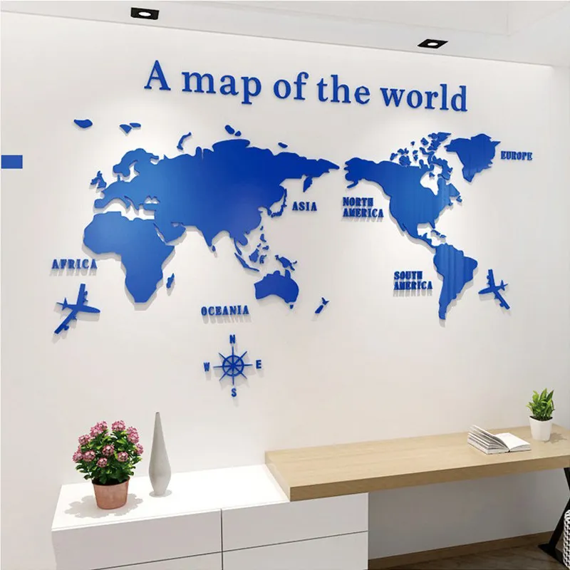 Dünya Haritası Akrilik 3D Katı Kristal Yatak Odası Duvar Oturma Odası Sınıf Çıkartmaları Ofis Dekorasyon Fikirleri 220727