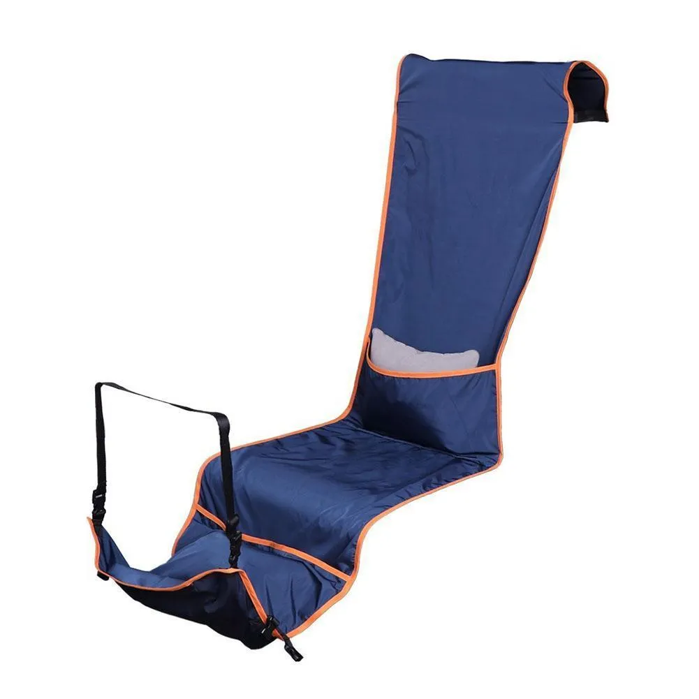 Höhenverstellbare Fußstützen-Hängematte mit aufblasbarem Kissen-Sitzbezug für Flugzeuge, Züge, Busse, 190 x 40 cm, Y200327310l