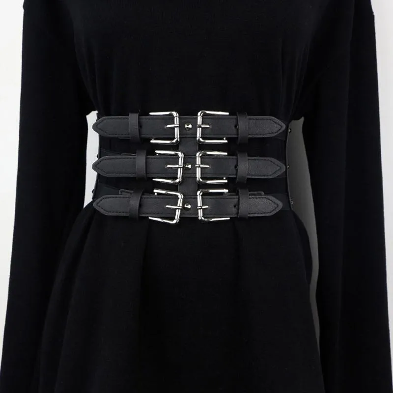 Ceintures de la taille rétro de ceinture de mode Black Goth Black Goth Bijoux ajusté pour les femmes et les filles335T