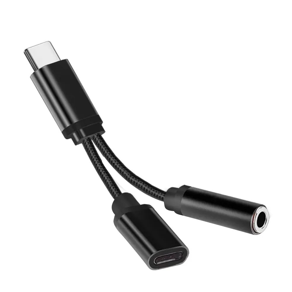 2in1 USB Typ-C auf 3,5 mm AUX-Buchse Audio-Splitter-Konverter-Adapter + Ladekabel für Samsung S20 S10 HTC LG