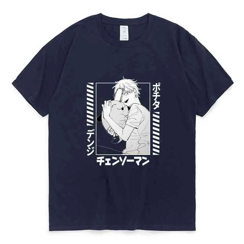 Denji Pochita 전기 톱 남자 애니메이션 T 셔츠 패션 프린트 T 셔츠 여성/남성 캐주얼 Streetwear 블랙 반소매 T 셔츠 탑 남성 G220223