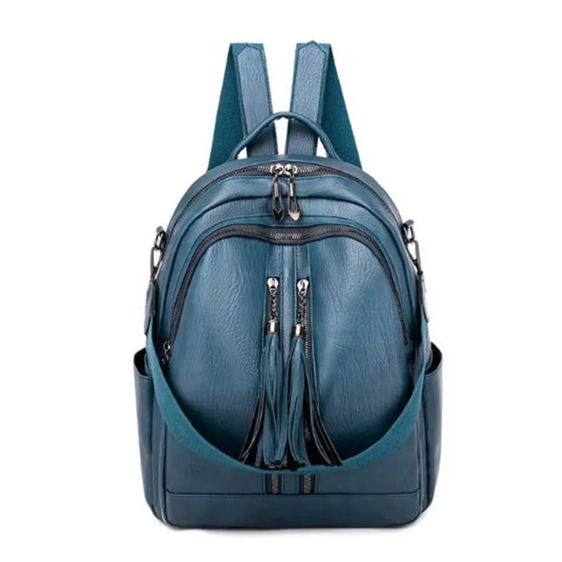 High Quality Leather Women Backpack Fashion School Bags For Teenager Girls Vintage Female Travel Single Shoulder Black Backpacks217e