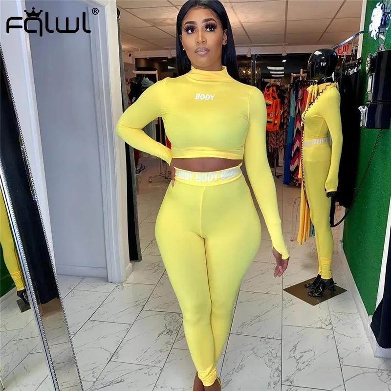 FQLWL White Black Fitness Set Women Suit Sportwear Summer Outfits Long Sleeve Crop Top Leggings Ladies Tracksuit Female 201007