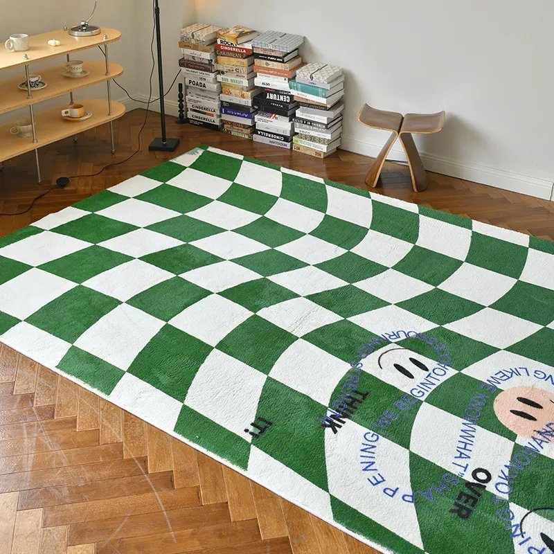 Alfombra de sala de estar de tablero de ajedrez blanco y negro Retro, alfombrillas de noche de dormitorio de celosía púrpura, decoración bonita, alfombra para guardería 220301