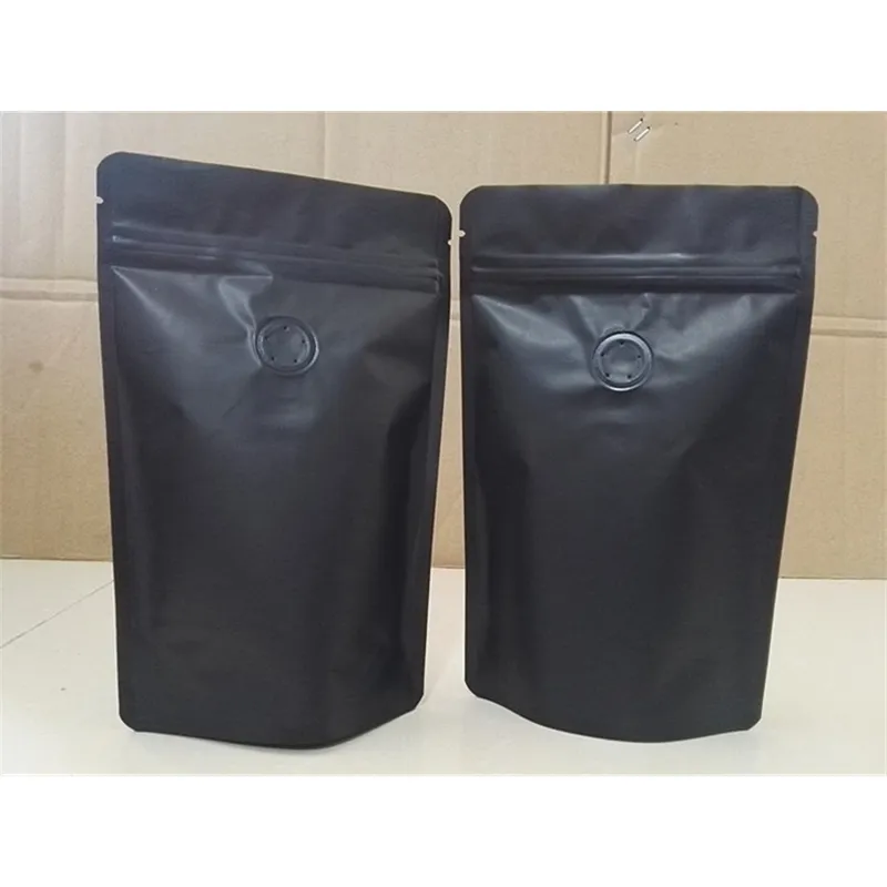 Matt Black White Stand up Aluminum Foil Valve Ziplock Bag Coffee Beans Storage Bag One-way Valve Moistureproof Pack Bags 201266u