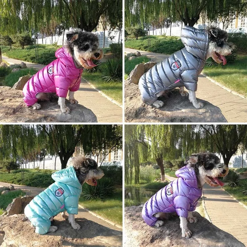 XS-XXL Hundekleidung Winterwarme Haustier-Hundejacke Mantel winddichte, mit Baumwolle gepolsterte Kleidung Hoodies für Welpen 4-beiniges Outfit Daunenjacke 201028