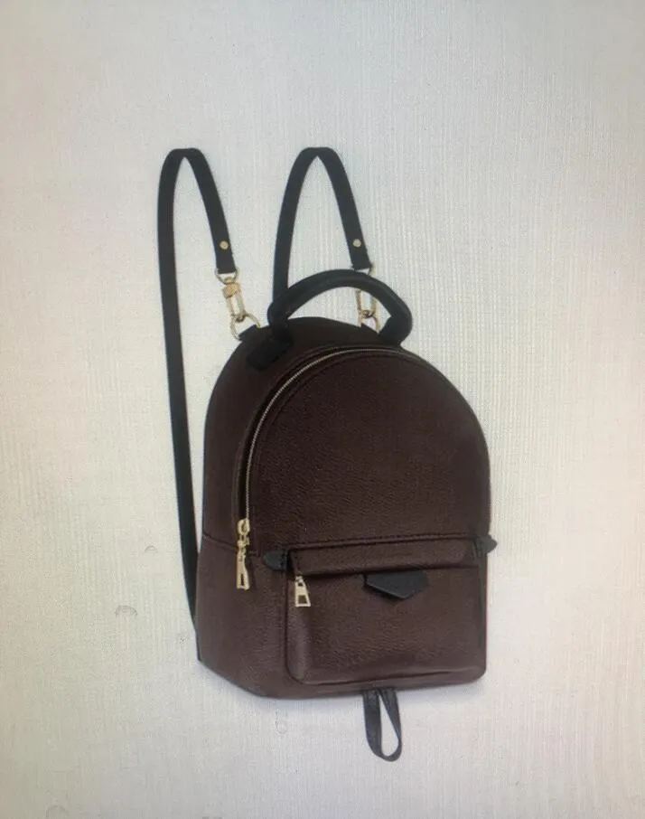 2 sizes Fashion Smooth Zipper Mini Backpack Genuine leather children backpack women Brown printing backpack 44873263s