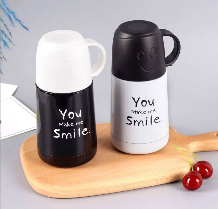 Tasse thermos en acier inoxydable de 210 ml Visage souriant mignon Flacon à vide pour enfants Thé Mini tasse thermique avec poignée Vente chaude en ligne LJ201221