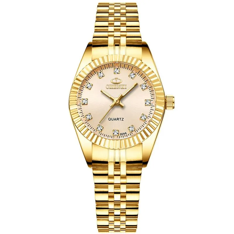 CHENXI брендовый топ, роскошные женские золотые часы, женские золотые часы, женское платье, кварцевые водонепроницаемые часы со стразами Feminine3262