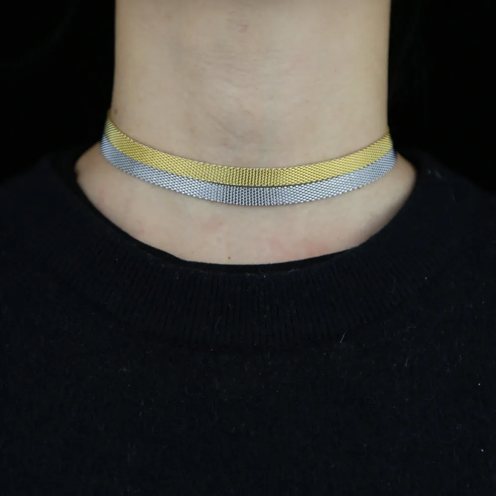 35 + 10cm guldfärgskedja Choker högkvalitativa klassiska europeiska kvinnor 7mm Bredd Snake Sillbone Chain Halsband Drop Ship