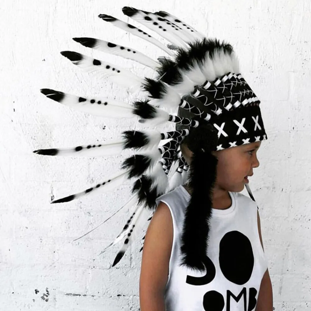 Enfant bébé casquette Style indien plume bandeau coiffure fête décoration Po Prop maison décoratif hommes chapeau Y200903296N