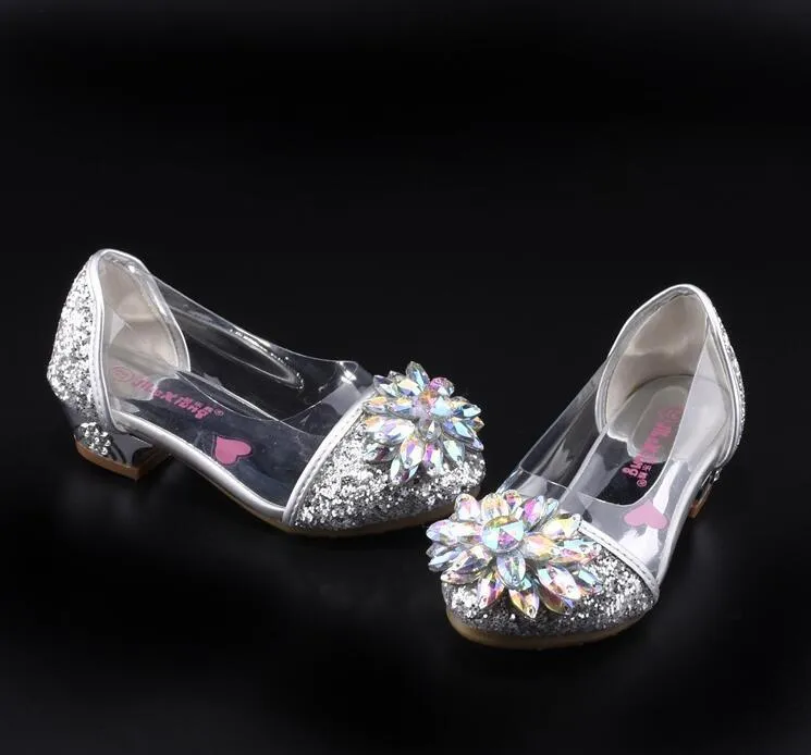 Moda Cristal Brilhante Diamante Couro Sapatos Menina Princesa Único Performance Altos Saltos 220211