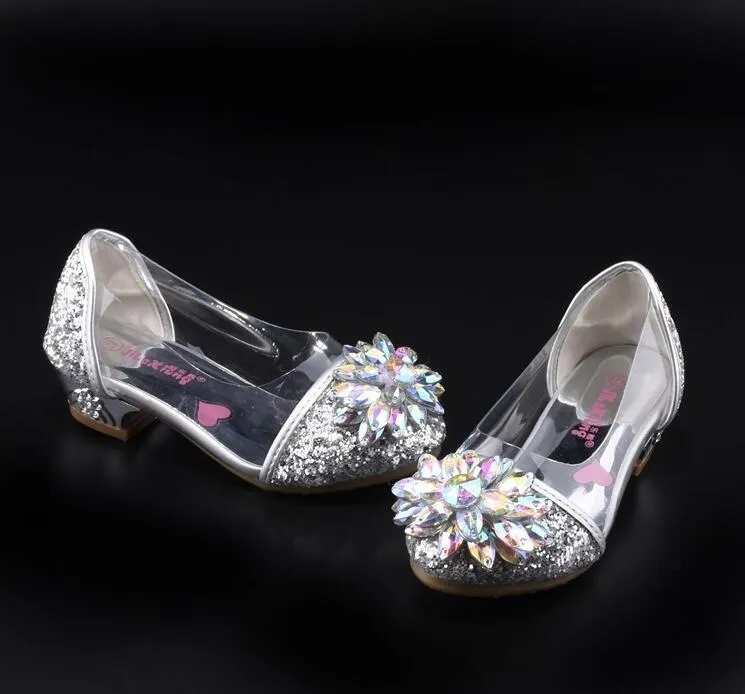 Moda Kryształ Jasne Diamentowe Skórzane Buty Dziewczyna Princess Single Performance High Heels 220211