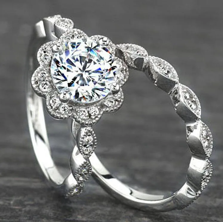 Choucong Gloednieuwe Top Verkoop Vintage Mode-sieraden 925 Sterling Zilveren Paar Ringen Ronde Cut White Topaz CZ Diamant Vrouwen Weddin225S