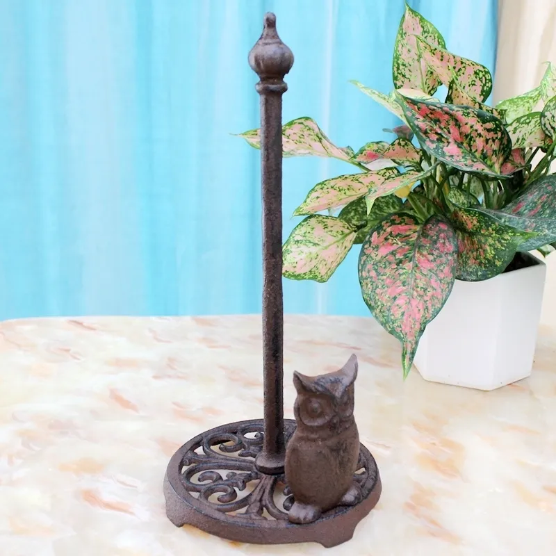 Owl Cast Iron Napkin Tissue Paper Holder Vintage Rustic Toilet Roll Paper Holder Country Accents Home Table Center Paper Rack T200425