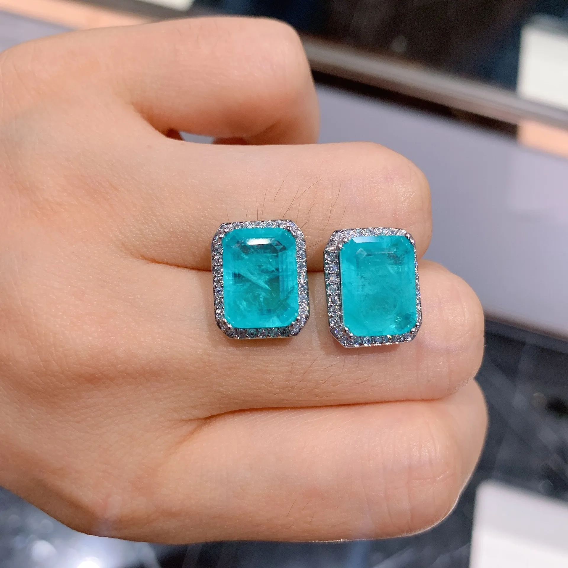 Wong Rain Luxury 100% 925 Серрелинг-серебро Paraiba Tourmaline Серьги Gemstone / подвеска / ожерелье свадебные ювелирные изделия наборы оптом Q1219