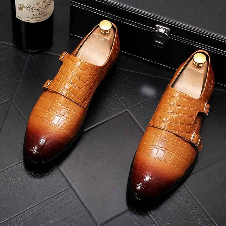 Unik italiensk designer mens ungdomsklänning skor lyxiga loafers krokodil mönster bröllop brudgum avslappnad skor EUR Storlek: 38-43