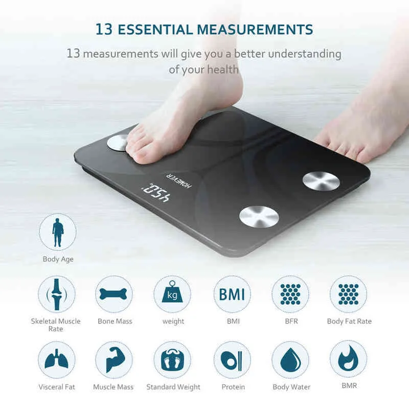 Báscula de grasa Digital de peso inteligente con Bluetooth, FG220LB-A, Monitor automático de peso, báscula de salud, báscula de grasa corporal H1229