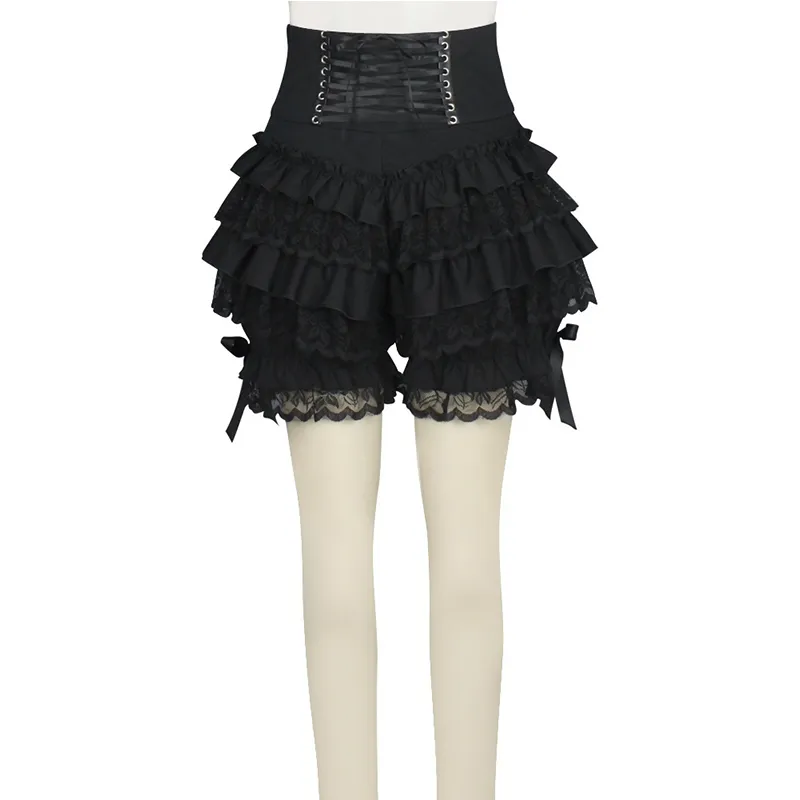 S-3XL Gothic Punk Hohe Taille Kurz Unter Hosen Mädchen Spitze Rüschen Kürbis Bloomer Baumwolle Lolita Nette Höschen Für Frauen Plus größe 201112