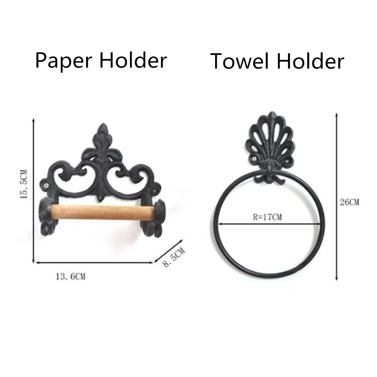 Retro Tissue Holder Towel Rack Shelf Vintage Toilet Paper Cast Iron Rustic Black Bathroom Accessories Y200108