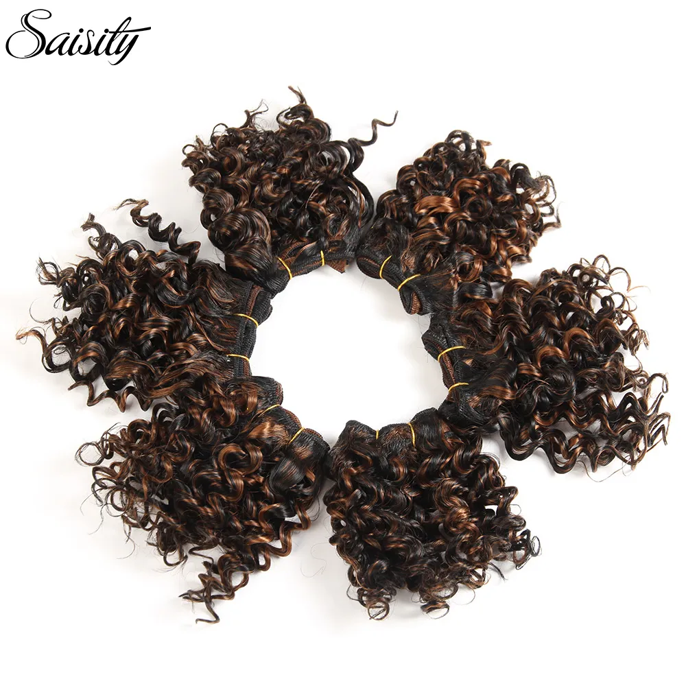 Lans 6 pouces brésilien crépus bouclés cheveux paquets tissage synthétique 110gpcs Ombre Extensions de cheveux courtes tresses africaines naturelles LS167143846