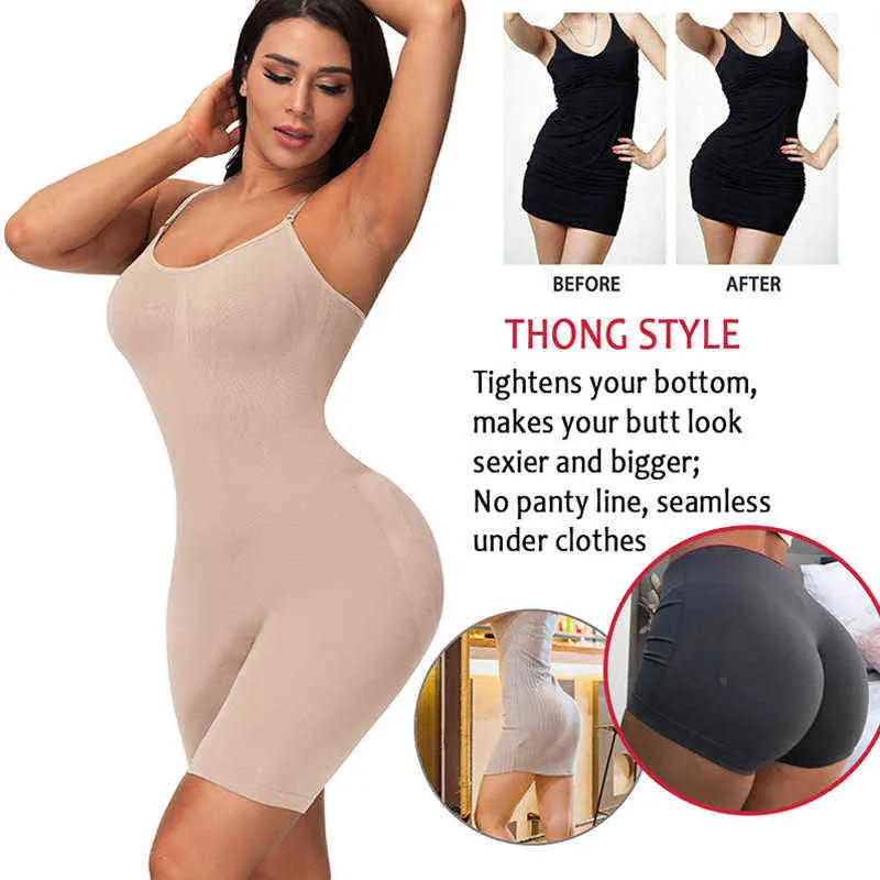 NINGMI Body Shapewear femmes corps complet Shaper ventre contrôle culotte bout à bout taille formateur minceur Push Up cuisse plus mince 220125