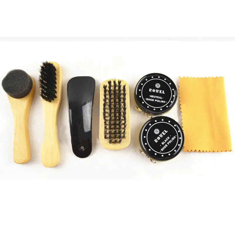 HQ 7 in 1 Travel Case Black & Neutral Shoe Shine Polish Brushes Cleaning Set Kit