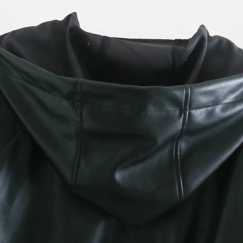 Nouvelles femmes automne hiver vestes en cuir faux fermeture éclair manteau à capuche de base col rabattu veste de motard plus taille vêtements d'extérieur LJ201012