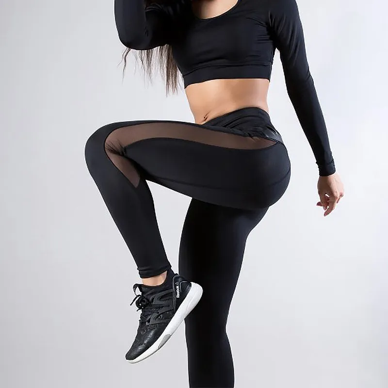 Chrleisure Solid High Waist Fitness Legging Kvinnor Hjärta Träning Leggins Femme Fashion Mesh och PU Läder Patchwork Leggings 201202