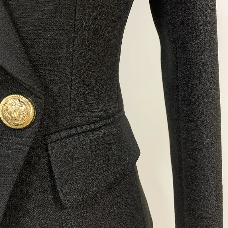 HAUTE QUALITÉ New Baroque Designer Blazer Veste Femmes Classique Métal Lion Boutons Double Boutonnage Slim Fit Blazer 201114