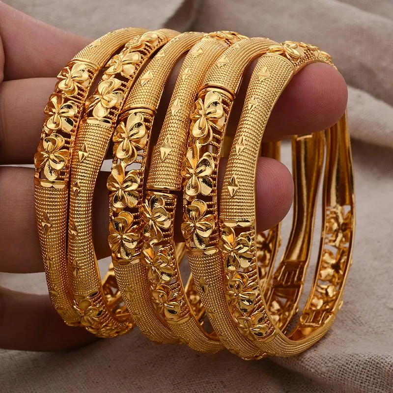 Bangle 6 Pçs / lote Dubai Gold Color Bangles para Mulheres Africano Jóias Noiva Nigeriano Casamento Jóias BanglesBracelet Gift238F