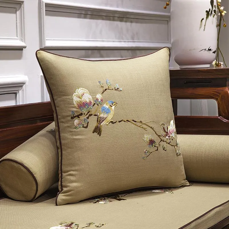Capa de almofada bordada chinesa, flores, pássaros, almofadas de luxo, cojines decorativos para sofá, mulheres nobres, decoração de casa303c