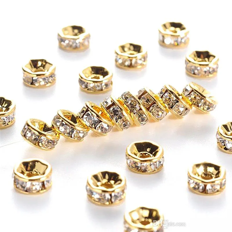Metal Alloy 18K Gold Silver Color Crystal Rhinestone Rondelle Loose Beads Spacer for DIY Jewelry Making Whole 227a